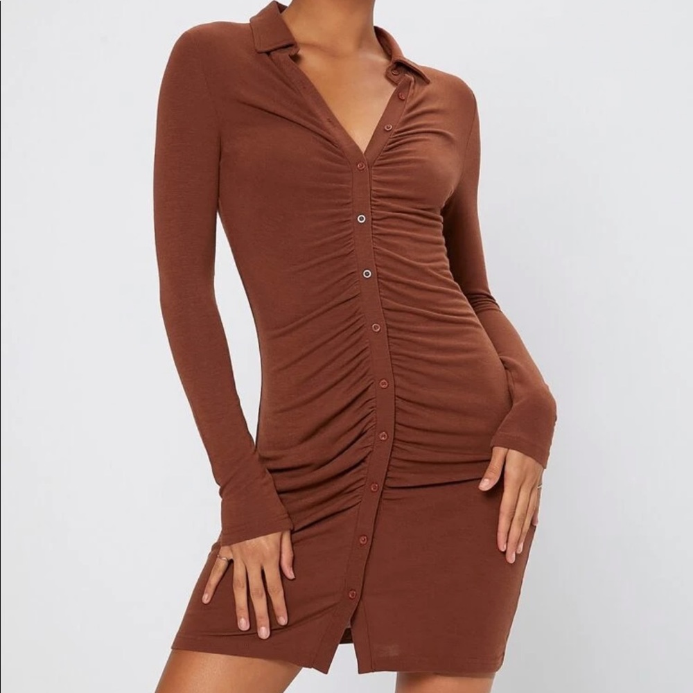 Tall Button Front Ruched Bodycon Dress